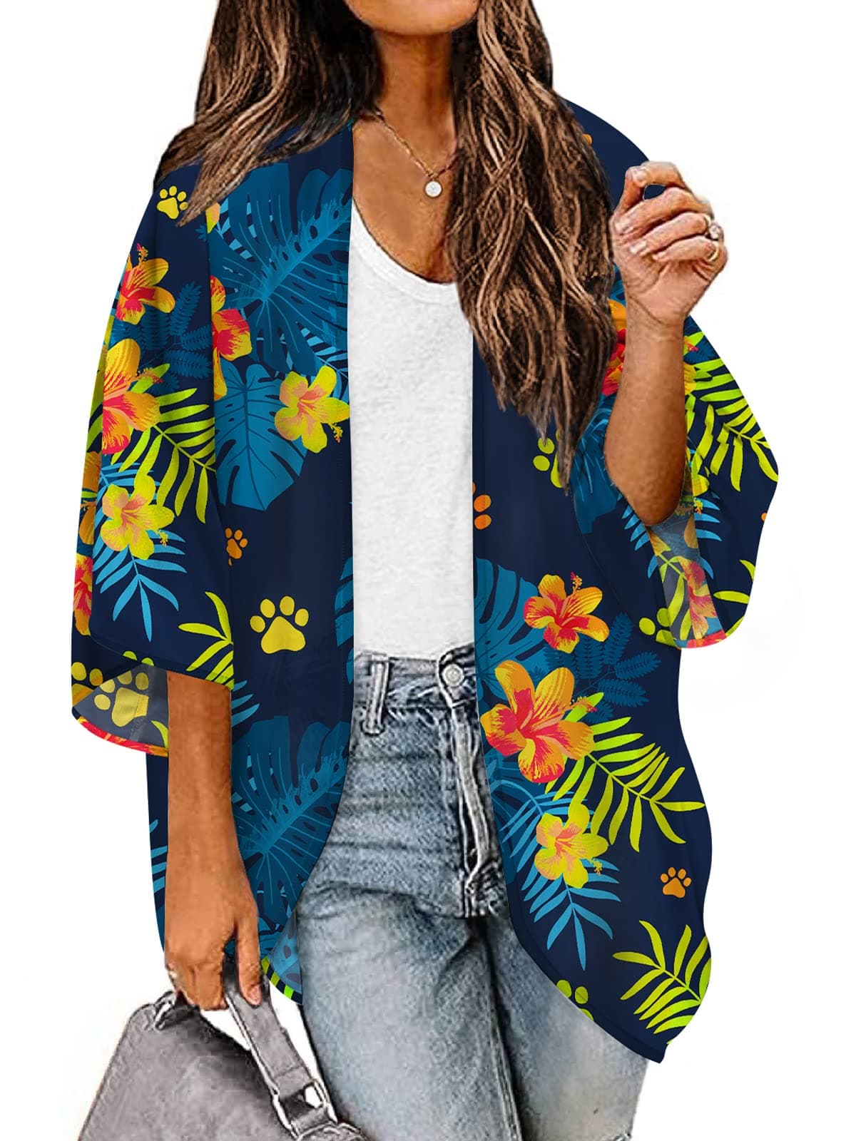 MayBuy Women's Summer Long Flowy Kimono Cardigans Boho Chiffon Floral Beach Cover Up Tops — view 12