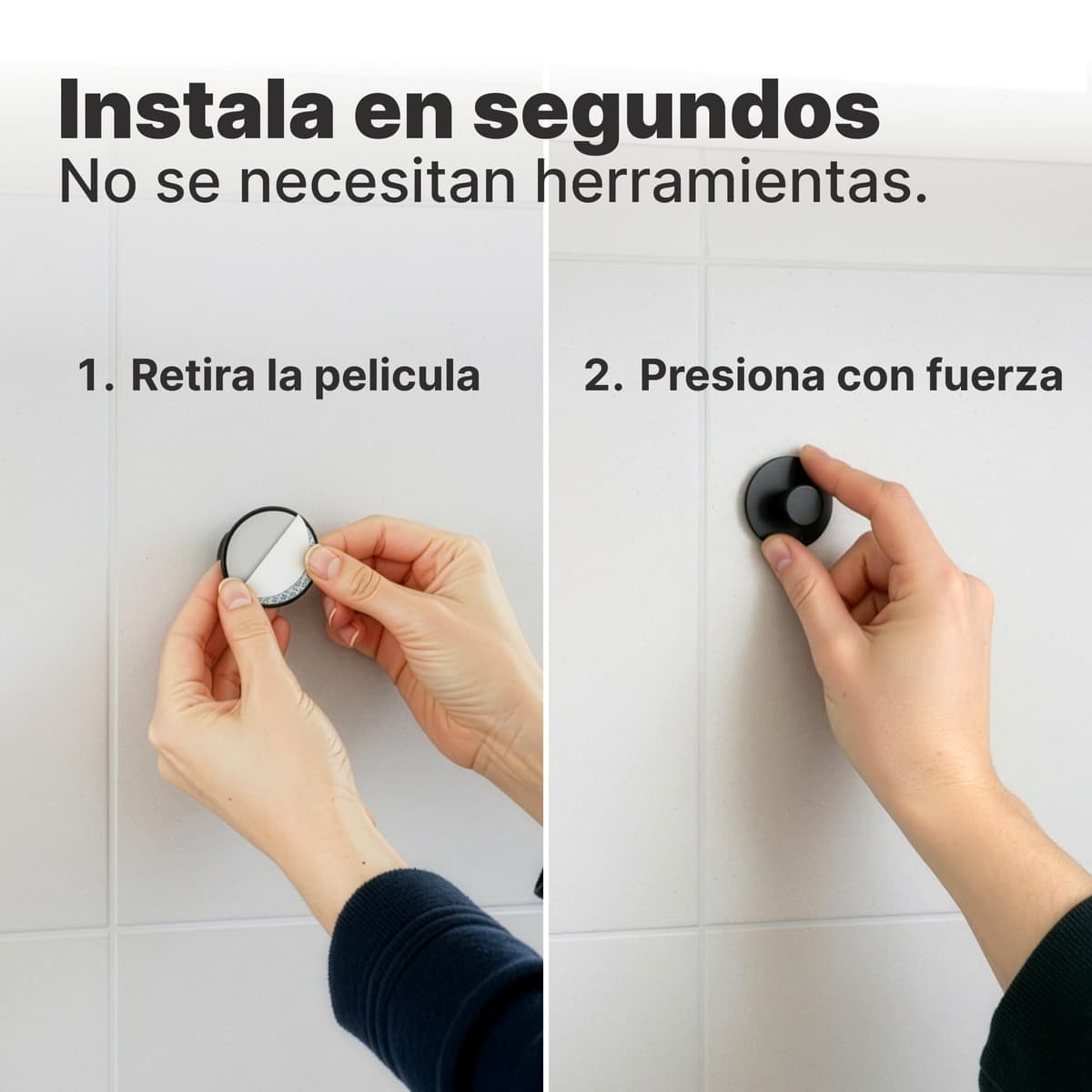 Minismus Ganchos Adhesivos para Pared, Colgadores Adhesivos Resistentes sin Taladro, Colgador Toalla Baño Cocina y Entrada, Ganchos para Colgar con Pomo Redondo, Acero Inoxidable Negro, 6 Unidades — view 4