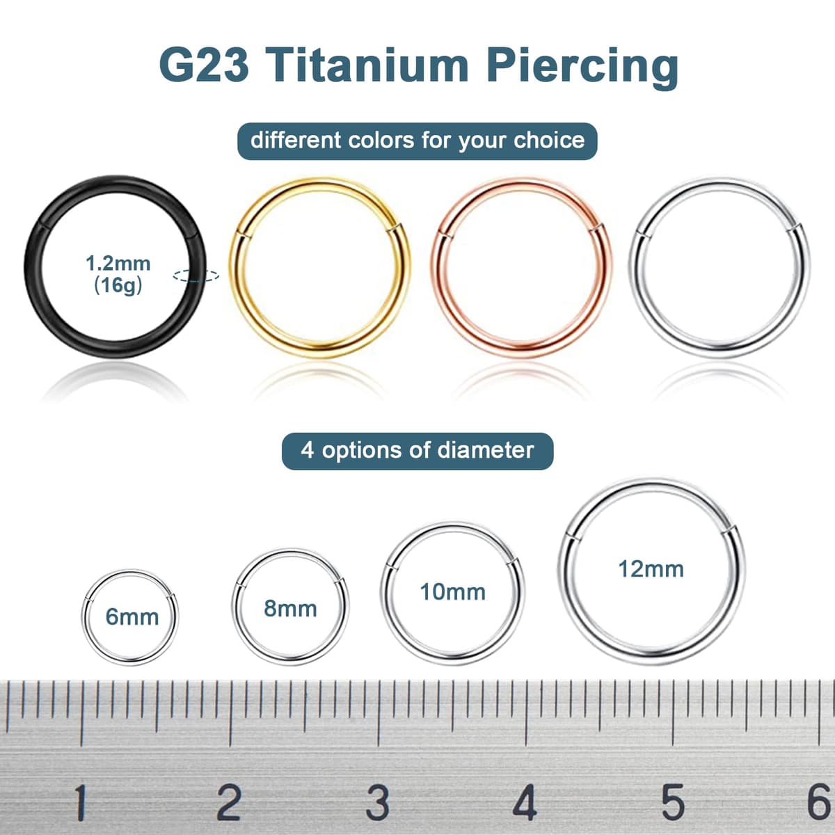 G23 Titanio Hipoalergénico Anillo de la Nariz Oro Plata Negro Septum Helix Cartílago Concha Anillos de Segmento Anillos de Labio 14G 16G Espesor 6MM/8MM/10MM/12MM Aro de Nariz 1 Pieza — view 3