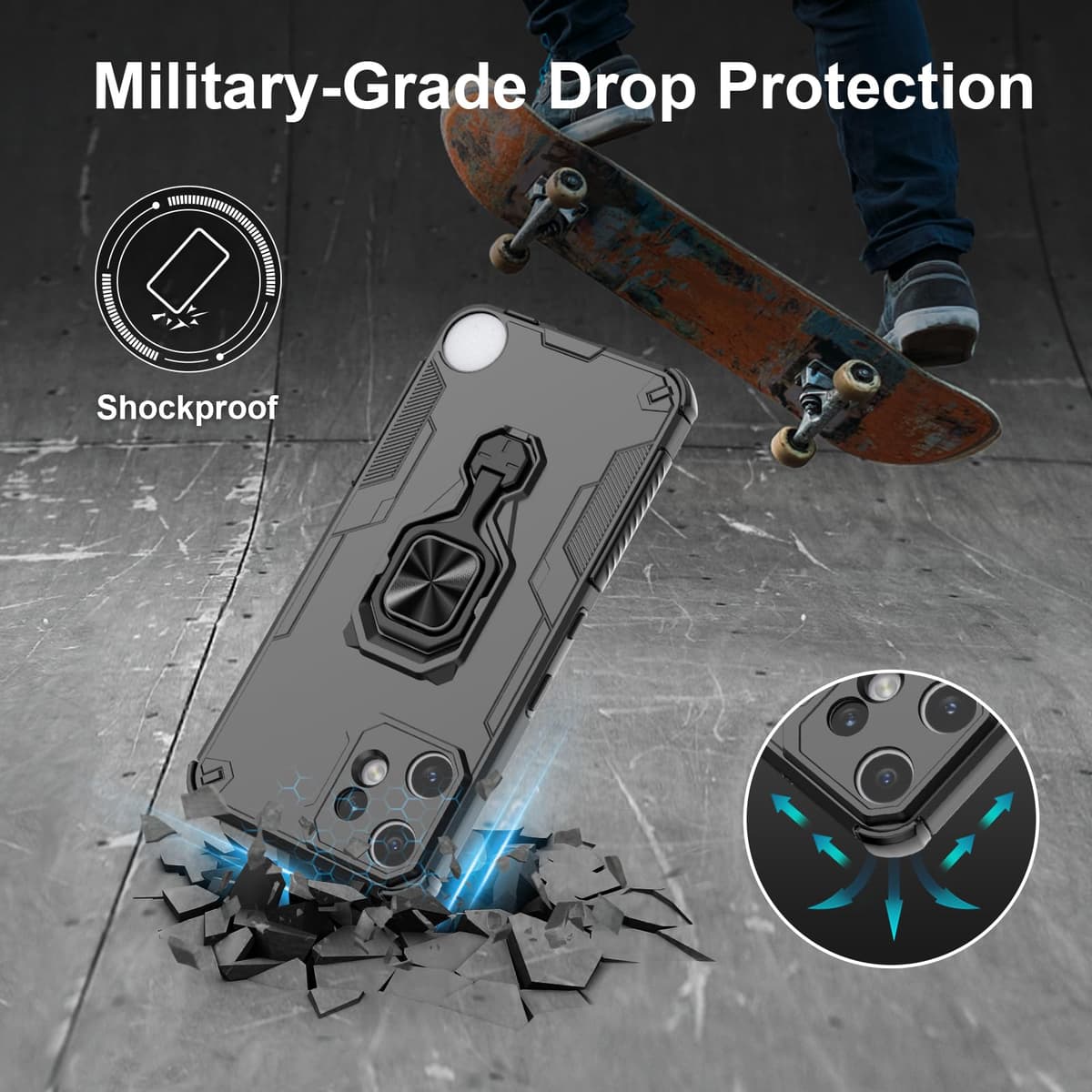 Funda para CMF Phone 2 Pro, Carcasa Antigolpes con Soporte anular metálico, Case Protectora de Grado Militar, Negro — view 5