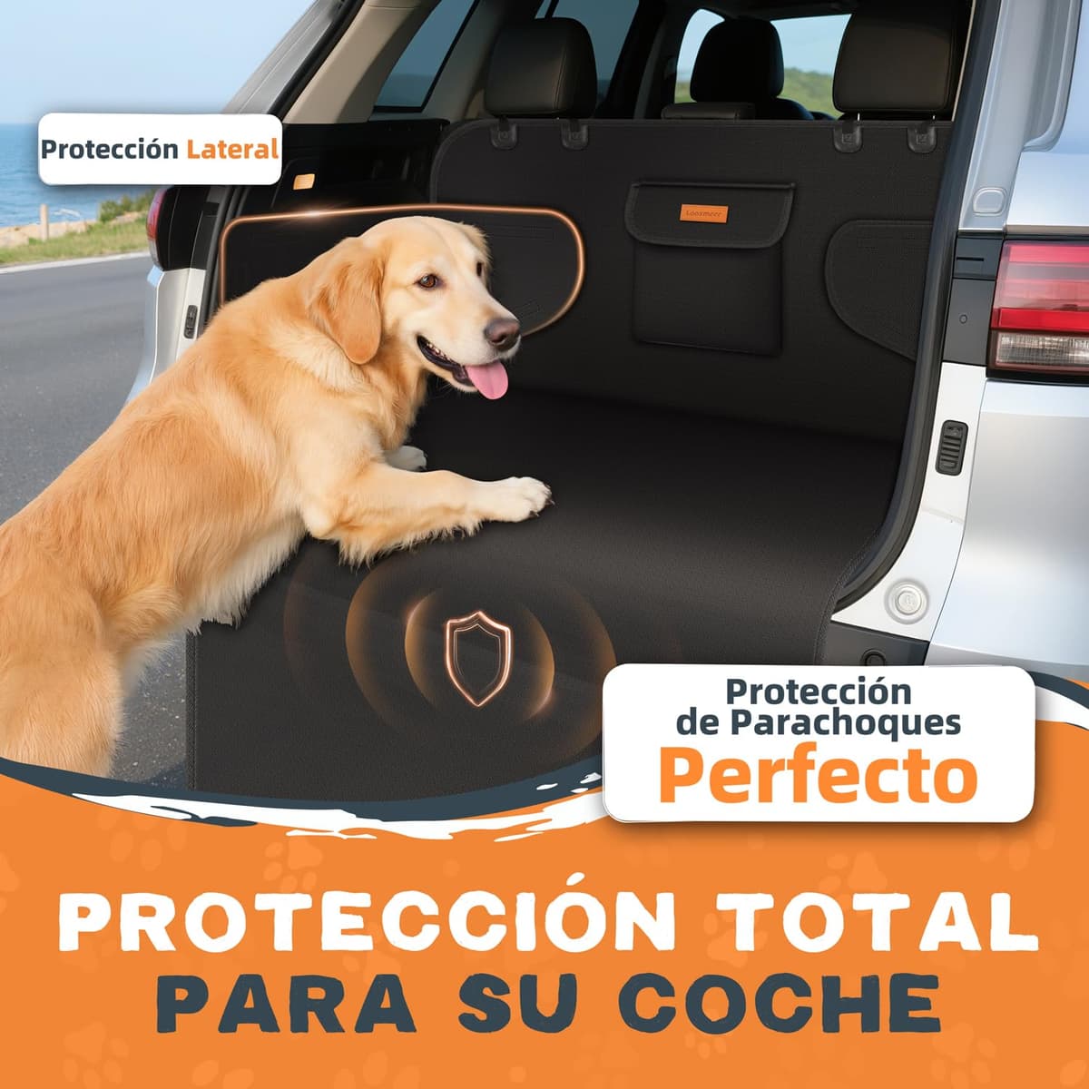 Funda Maletero Coche Perros Universal, Protector Antideslizante y Impermeable, con Protección Lateral, Cubierta Coche Antiarañazos Lavable para SUV Camión Sedán, Negro(Ligero) — view 5