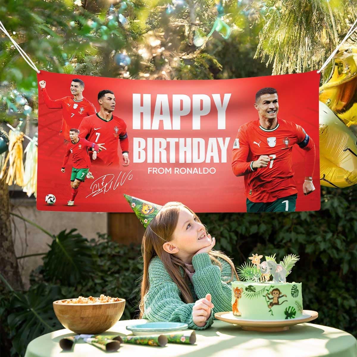 Cristiano Ronaldo Happy Birthday Banner Football Theme Party Decoration, Soccer Birthday Backdrop for Kids & Fans (Al Nassr) — view 5