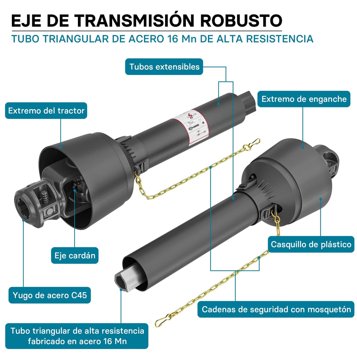 WilTec Toma de Fuerza T2 Eje transmisión cardán 750mm 270Nm 540rpm PTO 23kW (31CV) 2X 1 3/8" 6 Dientes — view 4