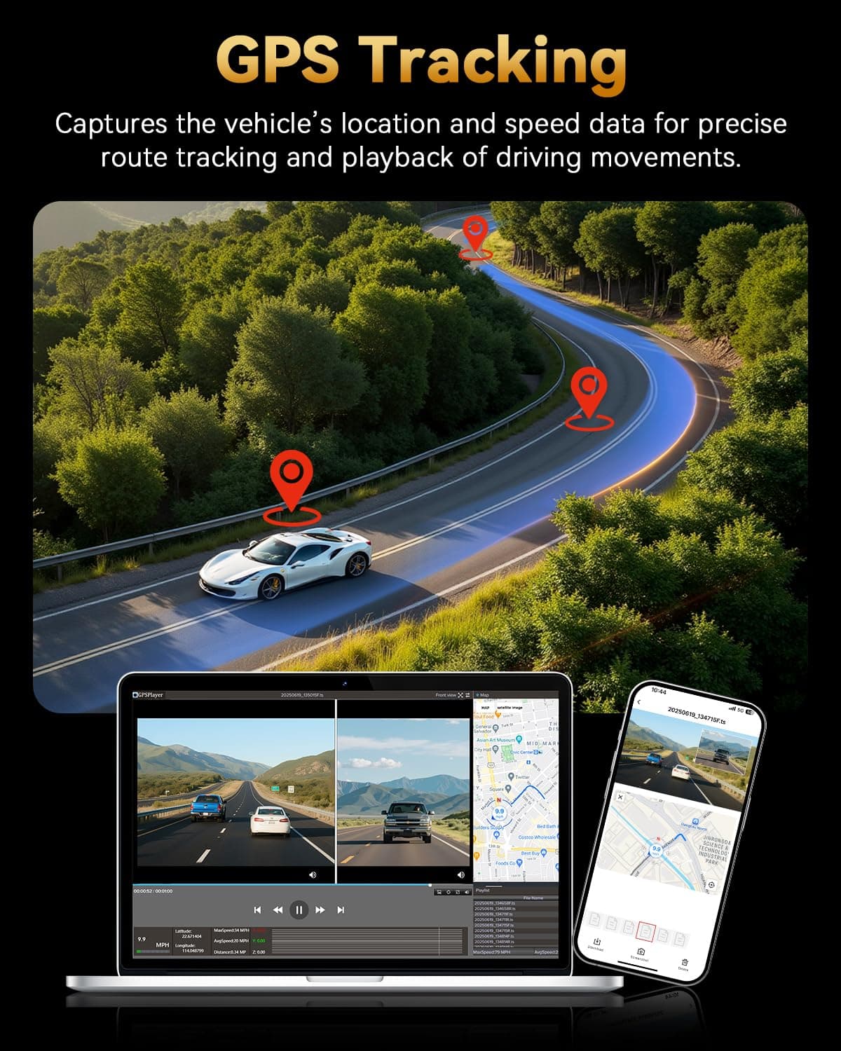 TERUNSOUl 4K+4K Dash Cam Front and Rear, Free 128GB Card Included, 5.8GHz WiFi Dash Camera for Cars, Built-in GPS, G-Sensor, 170°Wide Angle, 3" IPS Screen, 24H Parking Mode, Support 512GB Max — view 6