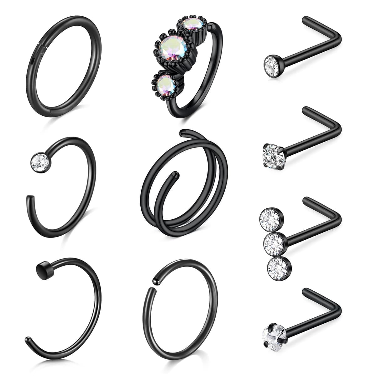 LAURITAMI Pendientes Piercing Nariz de Acero Quirúrgico Perno Curvos 20G 7 mm Tornillo Espiral L Forma Opal CZ Estilos Joyas — view 12