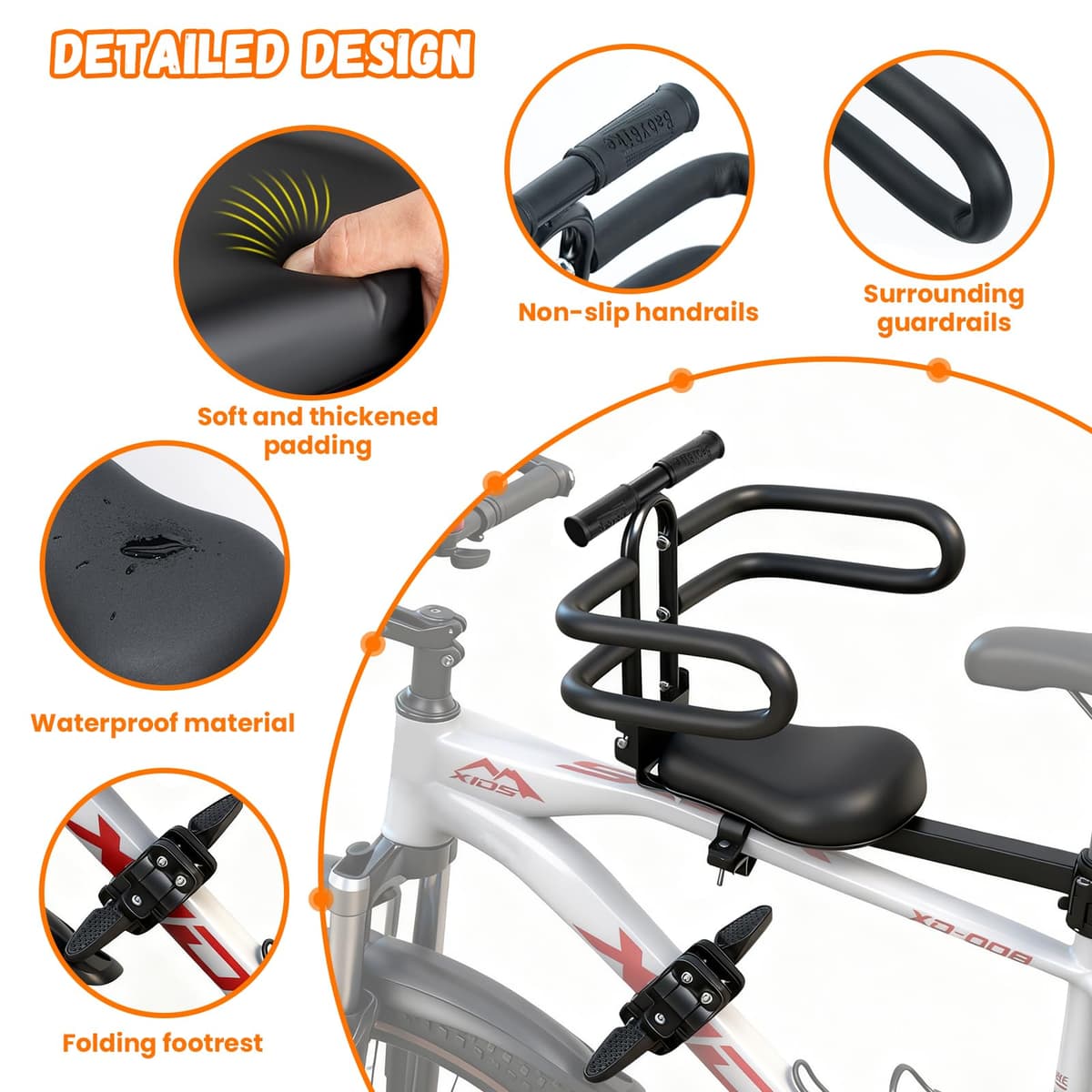 auvstar Asientos de Bicicleta Montados Delanteros para niños,Asiento Infantil para Bicicleta de Montaña,Liberación Rápida Infantil Delantero Plegable,Apto para niños de 1 a 6 años — view 5
