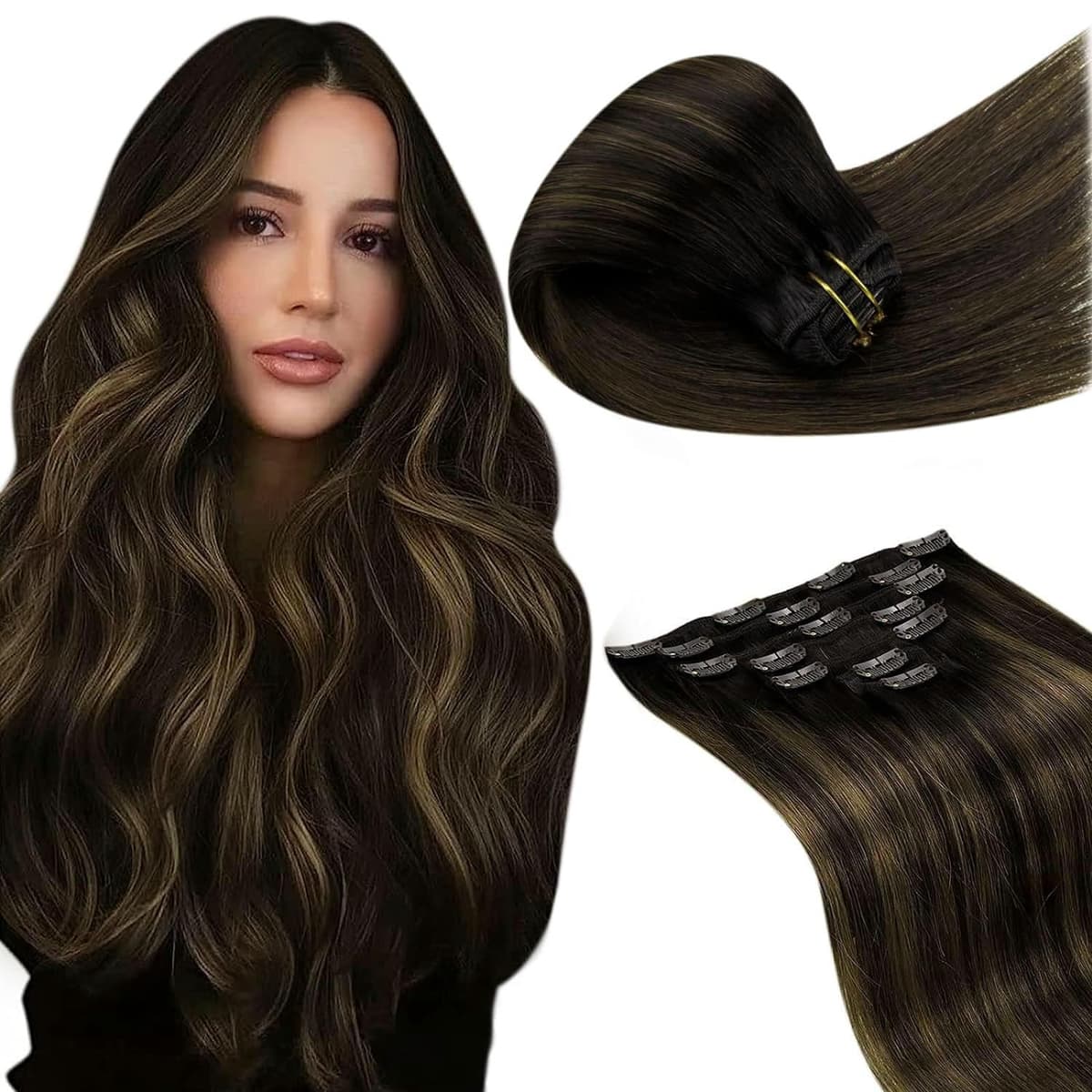LaaVoo Hair Extensions Clip in Real Human Hair Brown Clip in Hair Extensions Dark Brown Remy Straight Hair Full Head Double Weft 80g 5pcs 14 Inch #4 — view 64