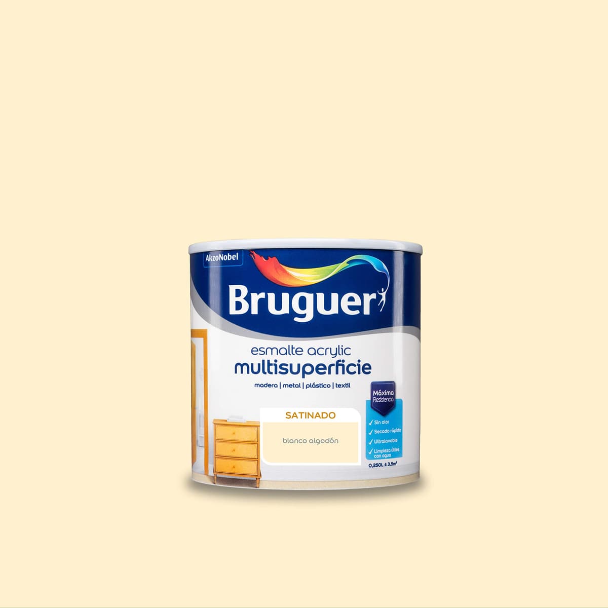 Bruguer Acrylic Multisuperficie Esmalte al agua Satinado - Pintura 750 mL, Blanco Permanente — view 100