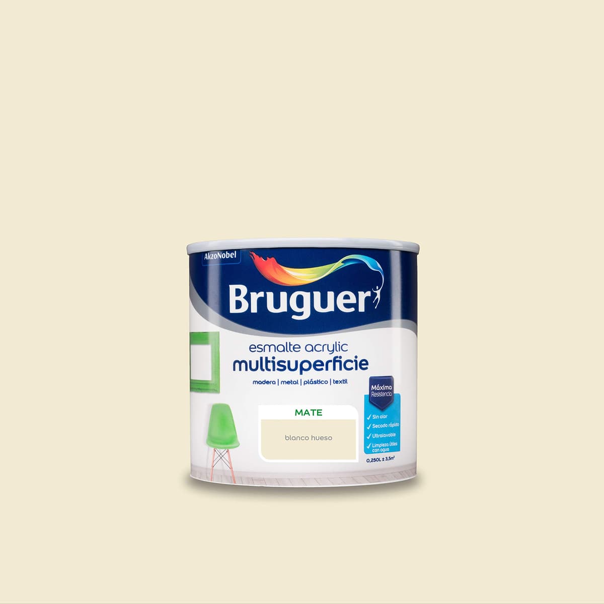 Bruguer Acrylic Multisuperficie Esmalte al agua Satinado - Pintura 750 mL, Blanco Permanente — view 95