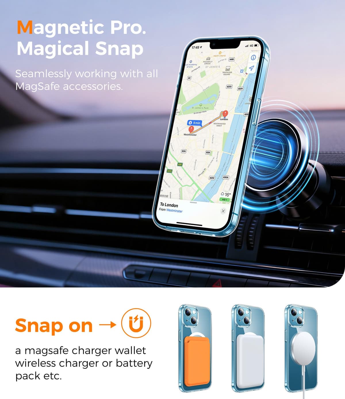 Opkiegrn Magnética Funda para iPhone 13 con Cuerda, Protección Lente Cámara, Compatible con MagSafe, con Negro Cordón Carcasa [Anti-Amarillo] Anti-Choques Ultra Fina Funda para iPhone 13 -Transparente — view 3