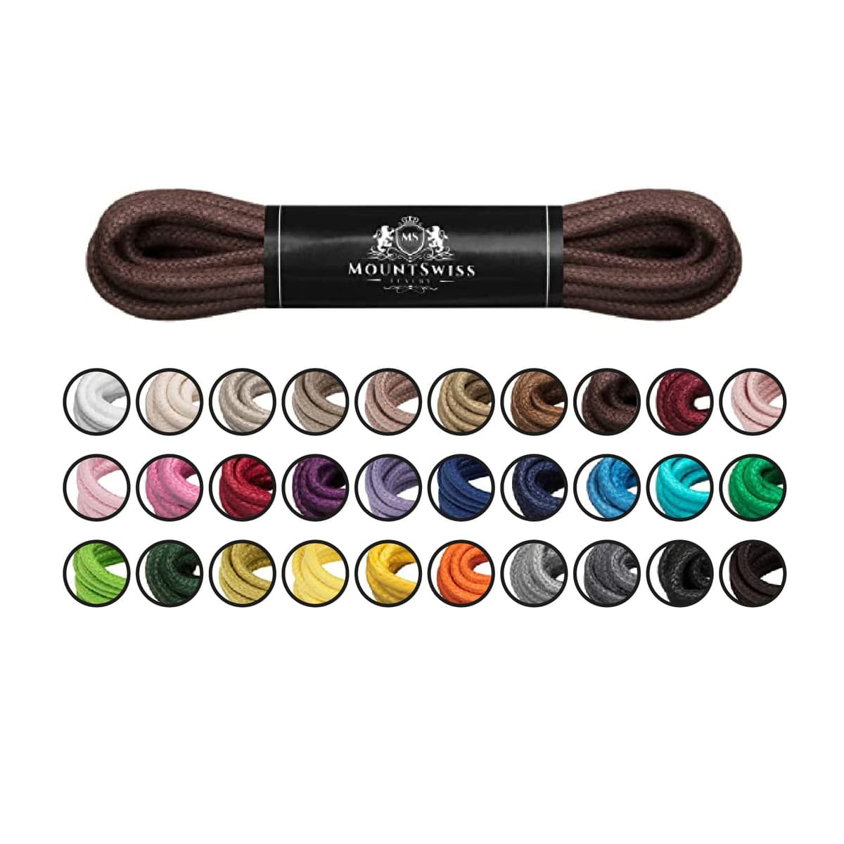 Cordones Mount Swiss© Luxury encerados y redondos para zapatos de traje y de piel, 2 - 3 mm de diámetro, 45 - 120 cm de longitud