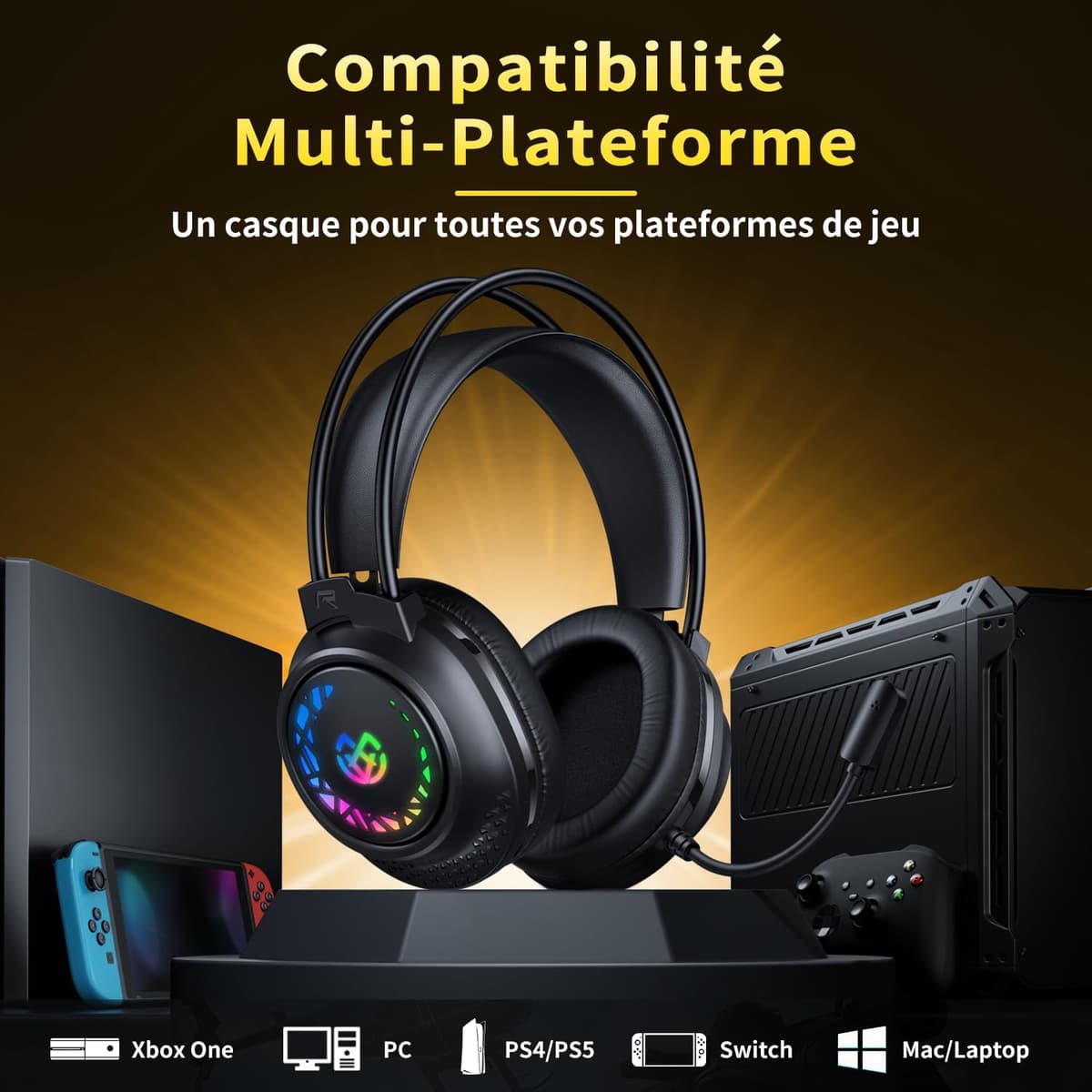 Tatybo Gaming Headset for Ps5 Ps4 Xbox Series X/S, Wired Gaming Headphones for Switch Xbox One PC Stereo Surround Sound Noise — view 4