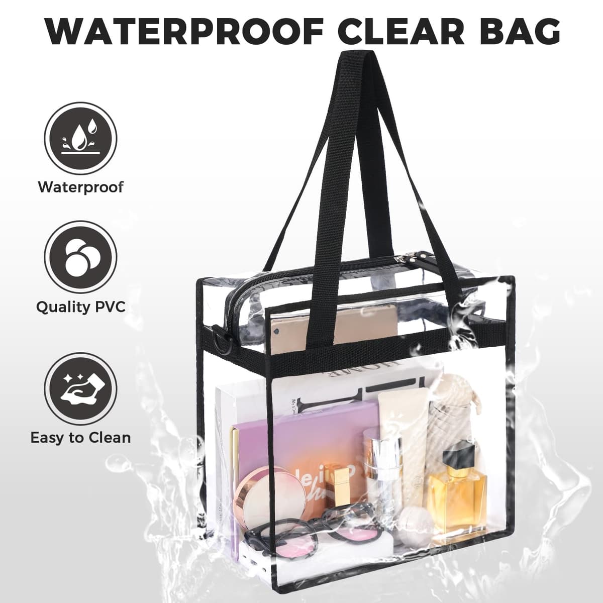 BAGAIL Clear Bags 12x6x12 Stadium Approved Clear Tote Bag with Zipper Closure Crossbody Shoulder Bag with Adjustable Strap — view 7
