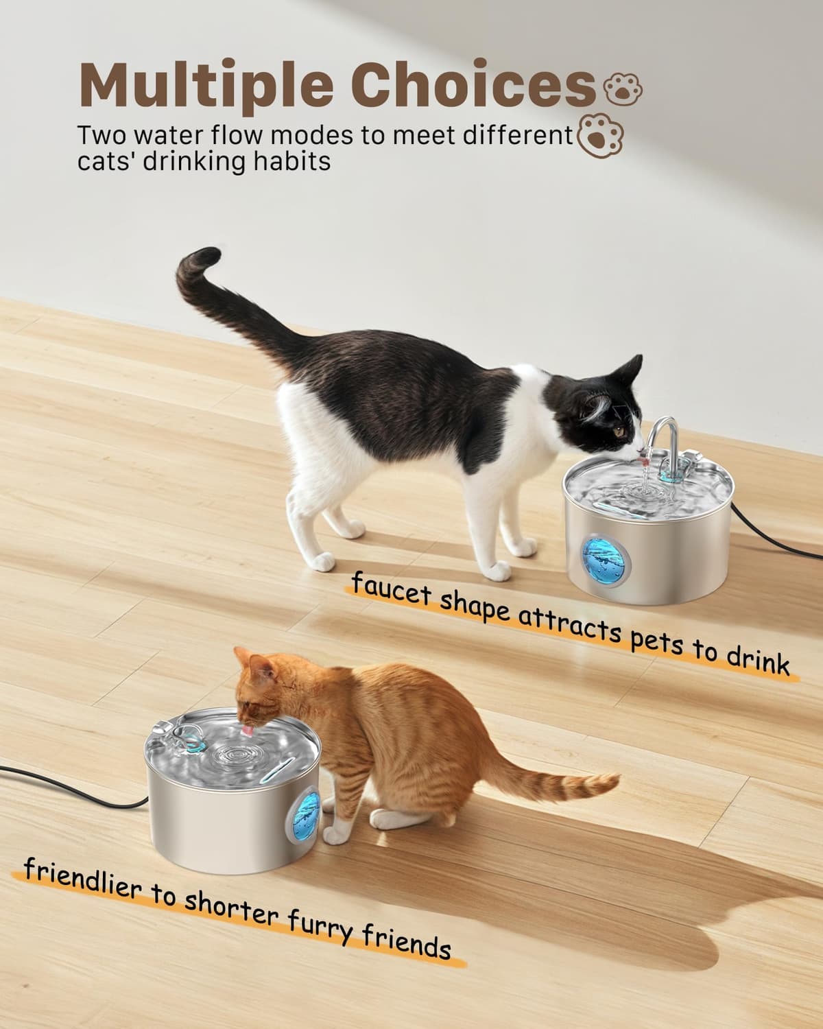 Fuente para Gatos Acero Inoxidable: Bebedero Gatos Automatico - 2.2L Fuente Gato Silencioso - Fuentes de Agua para Gato con 1 Filtro + 1 Esponja - Dispensador Agua Perros con Ventana Panorámica — view 5