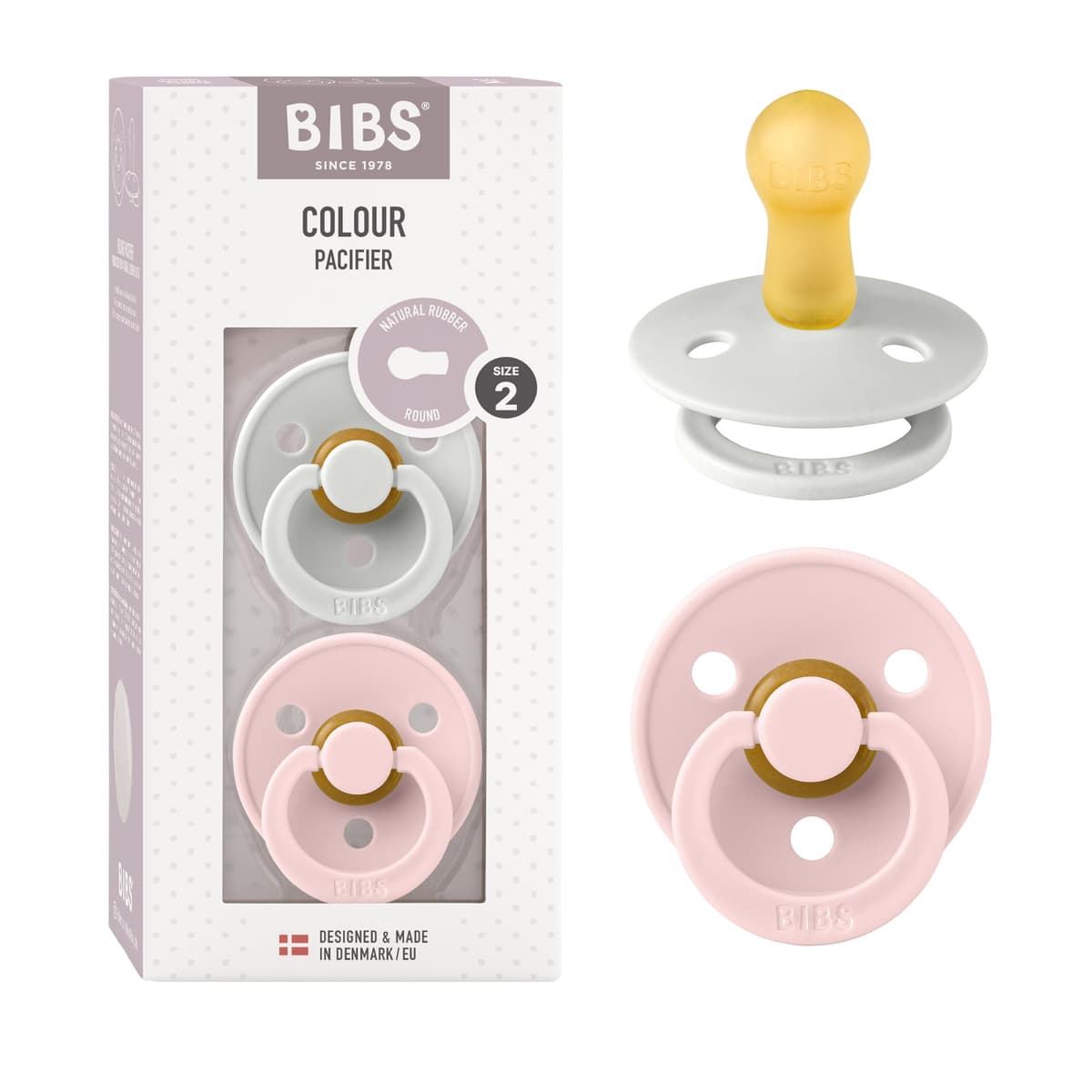 BIBS Colour Soother 2-Pack, BPA Free Dummy Pacifier, Round Nipple. Natural Rubber Latex, Size 2 (6-18 Months), Sky Blue/Steel Blue — view 15
