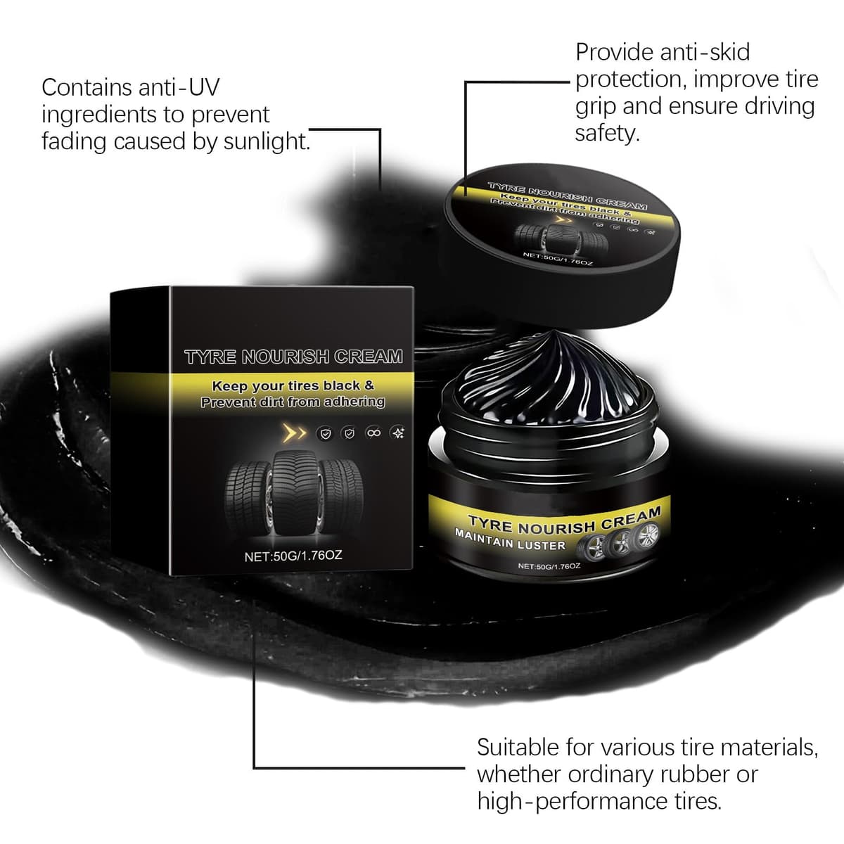 NLFOX Tire Care Wax - Tyre Nourish Cream - High Gloss Shine Car Tire Polish - Tire Maintenance and Coating Paste - Waterproof Tire Cleaner Cream - Tyre Protective Coating Restorer 50g — view 5