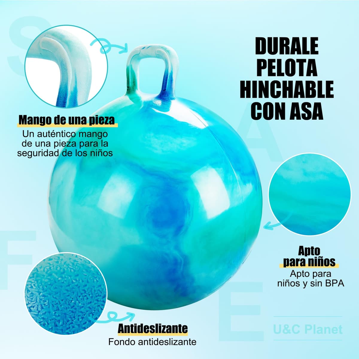 U&C Planet Balones Saltadores 45 cm Pelota de Salto para Niños 3-6 Pelota de Saltar Hinchable con Bomba Apto para Uso en Interiores y Exteriores Regalo Ideal — view 4