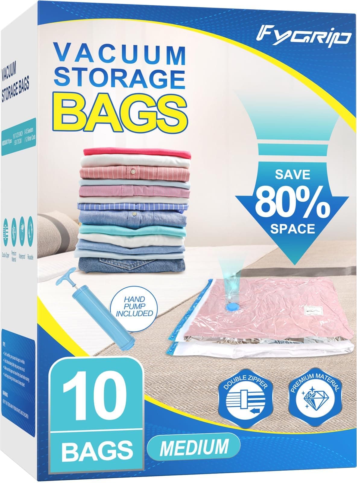 Vacuum Storage Bags with Hand Pump, Plastic Packaging Bags, 80% Space Saver Vacuum Seal Bags for Clothing, Travel Lugggage, Blankets, Comforters, 10 Small — view 11