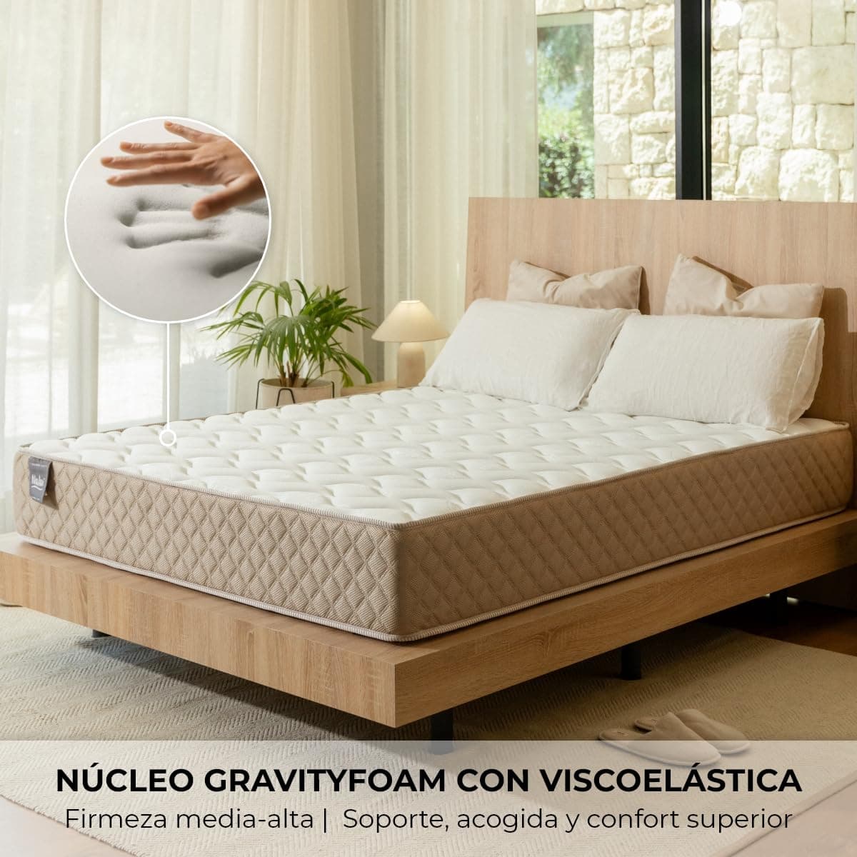 Don Descanso - Colchón 160x200 Viscoelástico Mulhacen DualSense, Altura 26cm. Multicapa con Núcleo GravityFoam, Firmeza Alta, Doble Cara Invierno/Verano, Transpirable. Fabricado en España, Beig — view 3