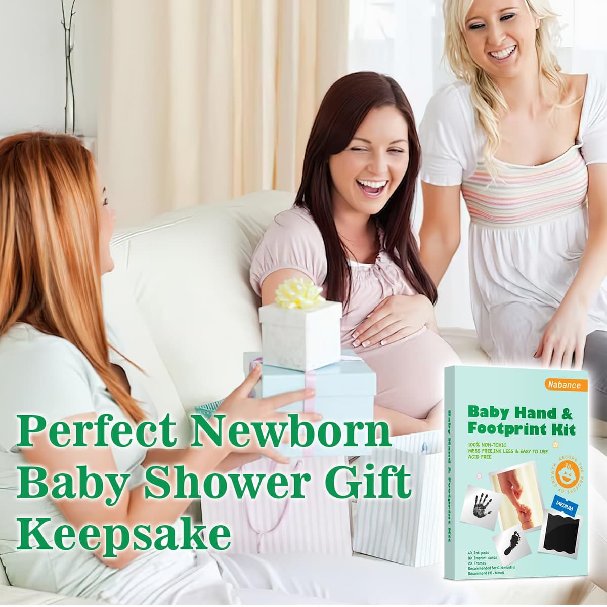 Nabance Baby Footprint Kit & Handprint Kit, 4 Inkless Ink Pads, 2 Photo Frames, 8 Imprint Cards, Safe for Baby Hands and Feet, Family Keepsake Gifts for New Parents, Baby Shower Gifts 0-6 months — view 7