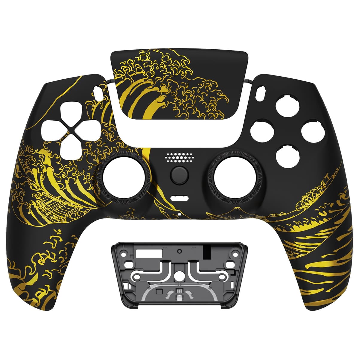 eXtremeRate LUNA Redesigned Front Shell Touchpad Compatible with ps5 Controller BDM-010 020 030 040 050, The Great GOLDEN Wave Off Kanagawa - Black Replacement Cover Compatible with ps5 Controller — view 3