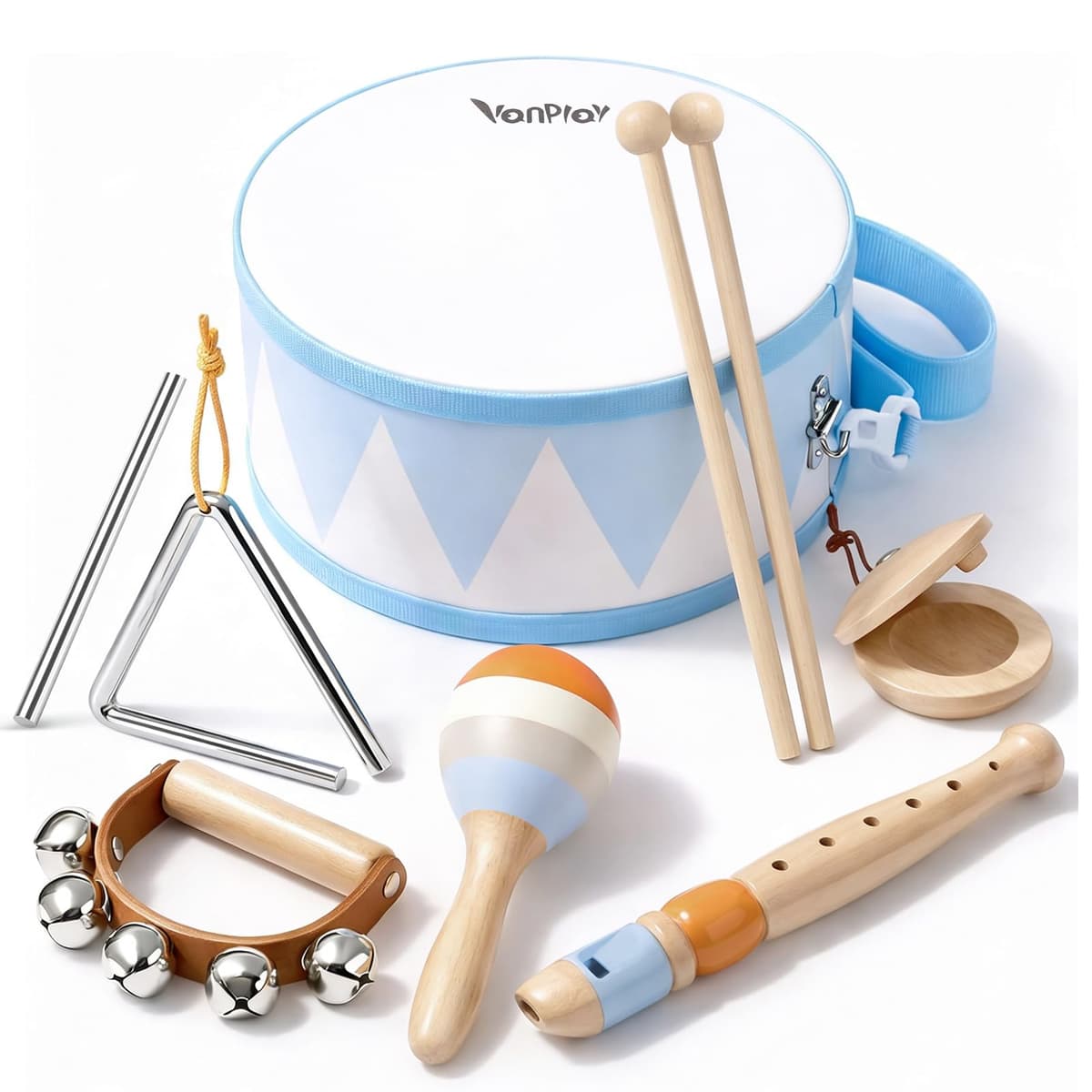 Instrumentos Musicales Bebe - Tambor Infantil 6 en 1, Juguete de Madera con Trompeta, Tambor para Niños, Juguete Montessori para Bebés - Regalo para Niños y Niñas de 2, 3, 4 Años
