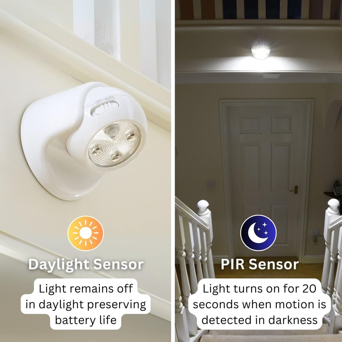 Auraglow Battery Operated Motion Sensor Light – Indoor & Outdoor PIR Security LED Wall Light – Wireless for Shed, Garage, Porch & Loft (IP44) – Black — view 4