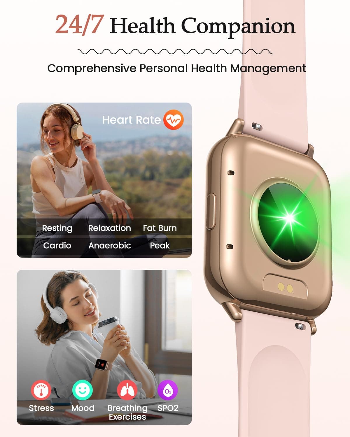 2026 Nuevo Reloj Inteligente Mujer, 1.85" AMOLED Smartwatch con Llamadas Función Femenina, 24H SpO2/Pulsómetro/Sueño,113+ Modos Deportivos 5ATM Calorías Podómetro WhatsApp Android iOS Oro Rosa, Regalo — view 6