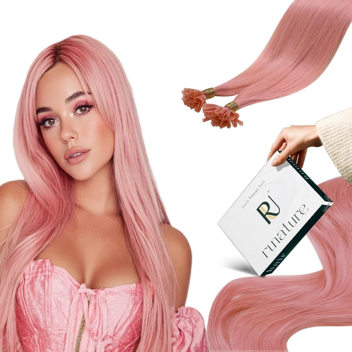 RUNATURE 18 Inch Nano Beads Hair Extensions Real Human Hair Ice Blonde Nano Hair Extensions Real Human Hair White Blonde Invisible Nano Rings Straight Remy Hair 50g 50s #800 — view 51