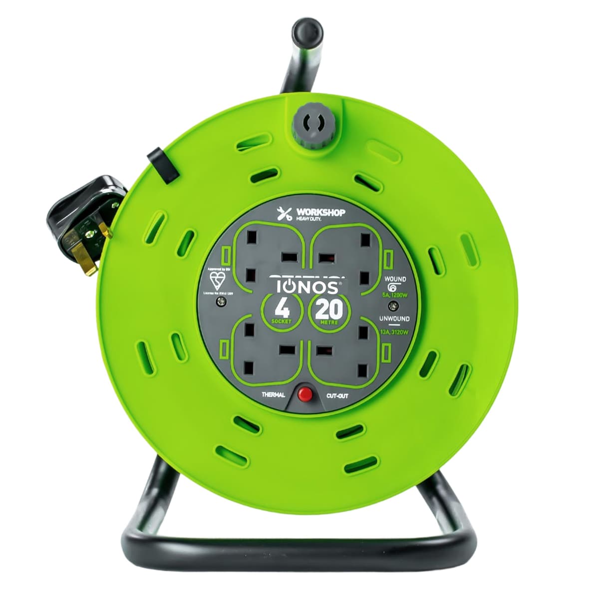 STATUS 4 Socket Cable Reel, 25m, Green, 13 Amp, Thermal Cut Out, Heavy Duty, Outdoor Extension Lead, Ideal for Garden, Workshop, DIY, Power Tools (S25M13ACR2) — view 26