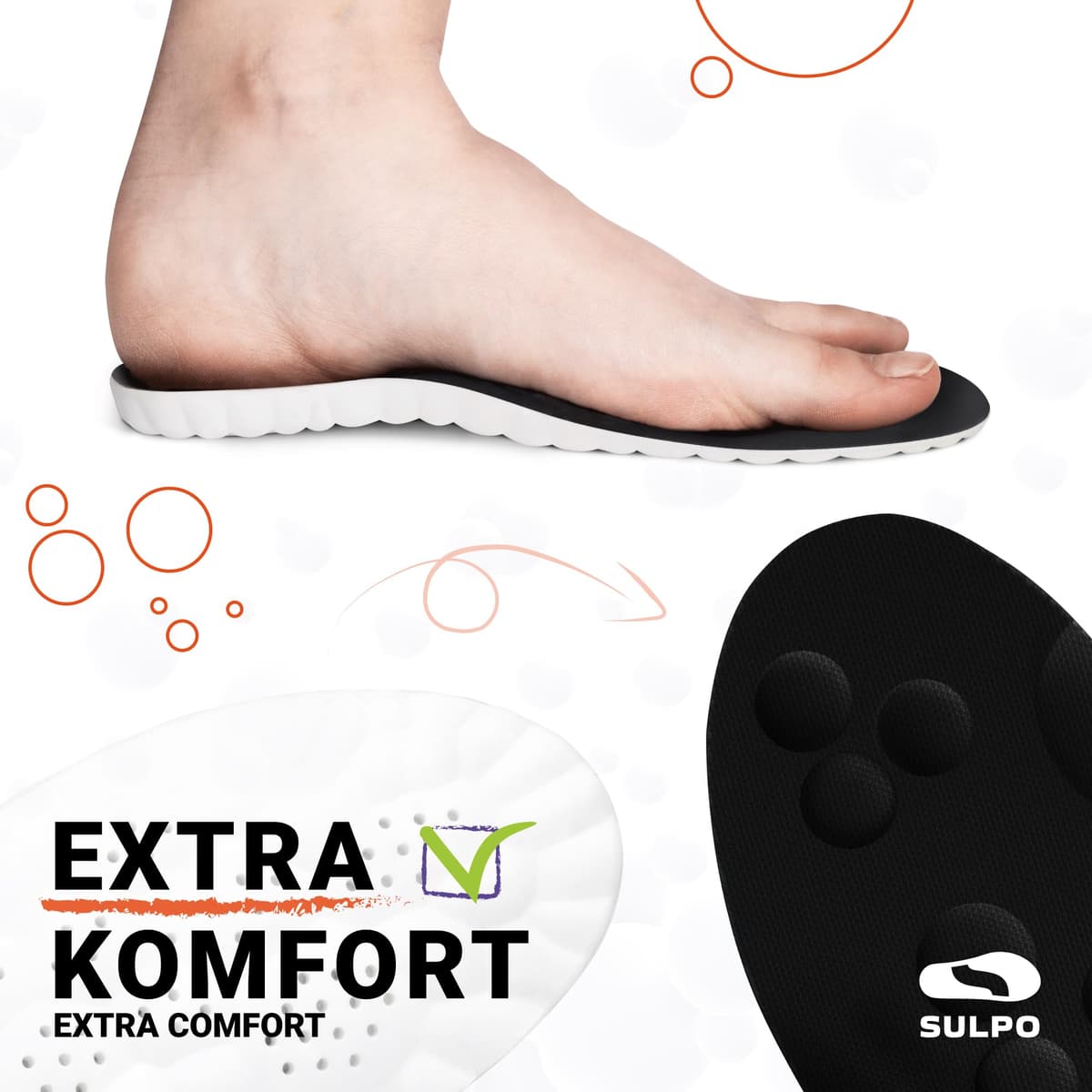 SULPO SPORT Plantillas memory foam para deporte, trabajo y uso diario - Plantillas fascitis plantar - Plantillas ortopédicas transpirables, amortiguadoras y ligeras - 40-41 / M - Negro — view 2
