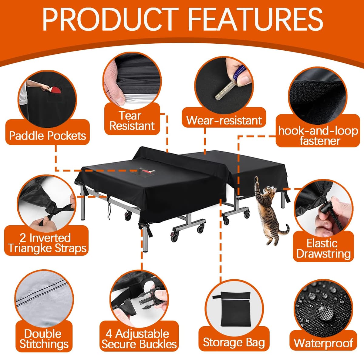 Funda para mesa de ping pong para exterior e interior Funda resistente 600D paras mesa de tenis des mesas impermeable con hebillas paras mesas plegables y planas,Plata,165x70x185cm — view 3