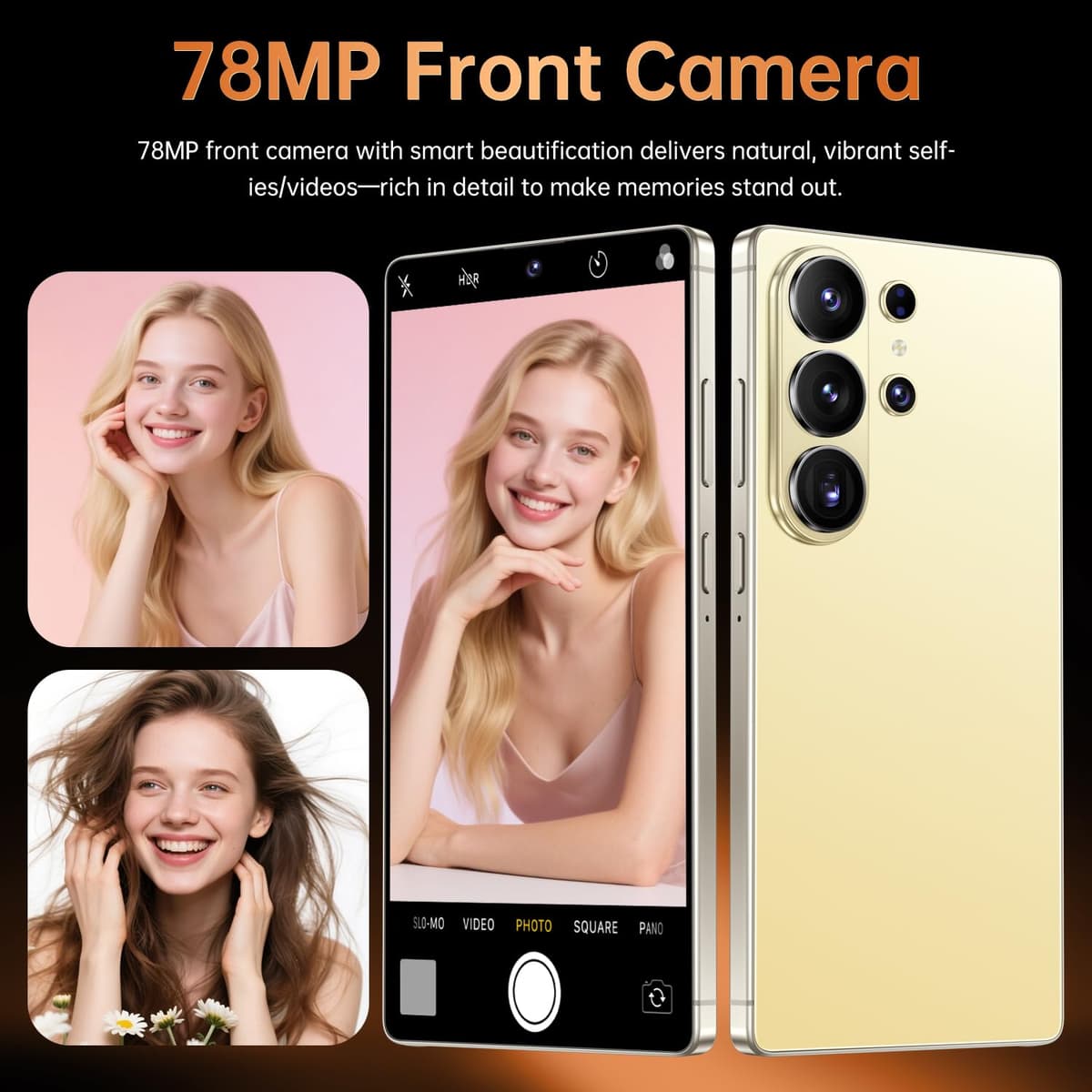 S26 Ultra Unlocked Smartphone, 7.3” 4K ULTRAHD Perforated Display, Snapdragon 8 Gen 4, 108MP+78MP Camera, 12GB+512GB, 8000mAh Battery, Built-in Pen, Dual SIM 5G (Orange) — view 3