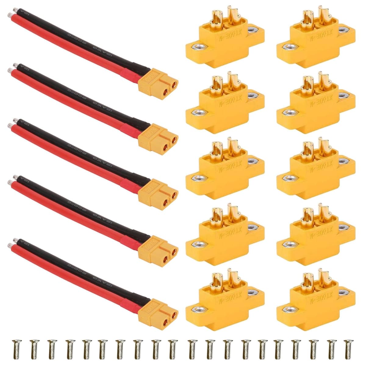 GTIWUNG 5 Piezas Macho XT-60 Adaptador de Enchufe XT60 FPV 12awg Cable de 10cm, Cable de extensión XT60 + 5 Piezas Conectores XT60 Hembra con Cable de 12AWG 10CM — view 3
