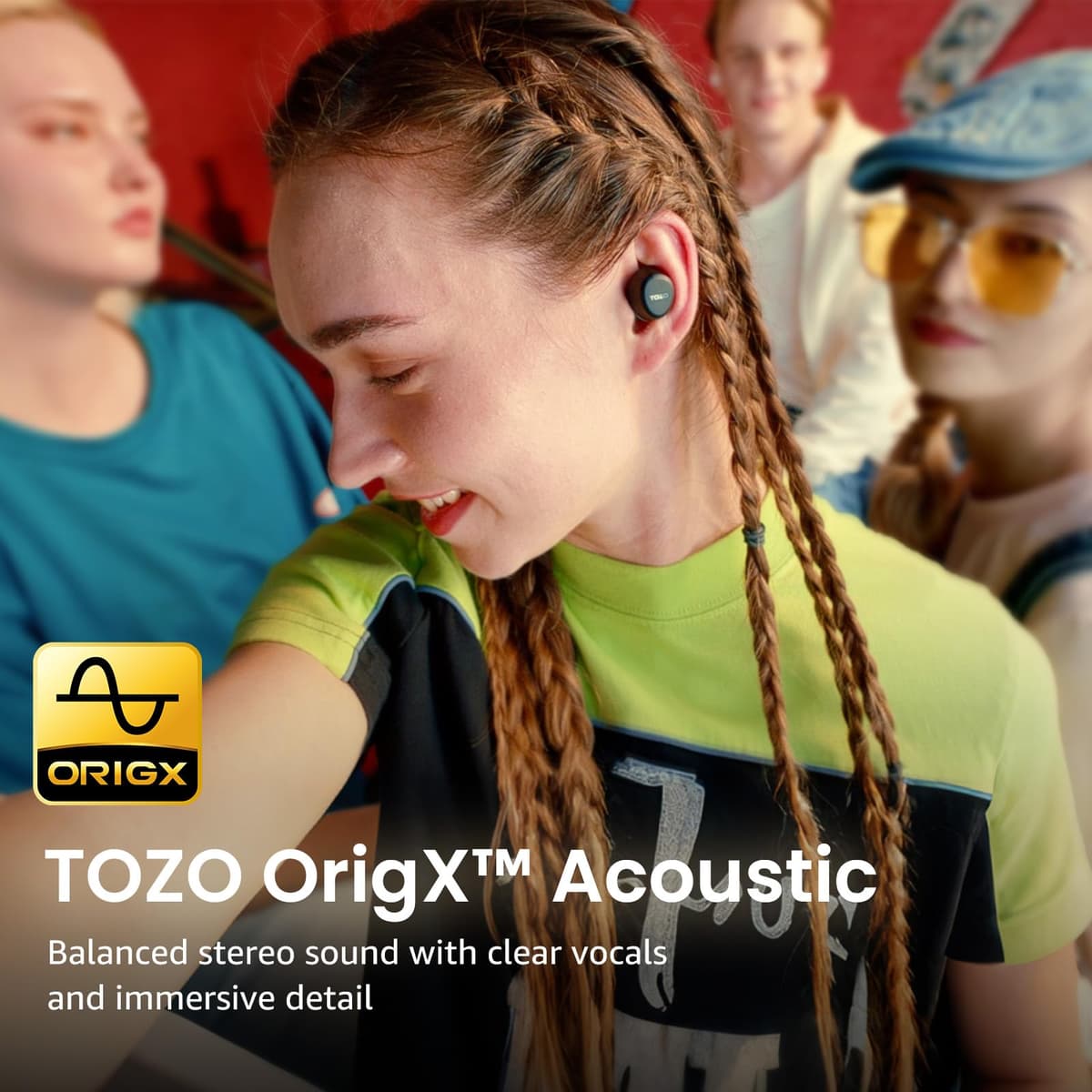 TOZO A1 Wireless Earbuds Bluetooth 5.3 Light Weight in Ear IPX5 Waterproof Headphones 2 Mic for AI Calls, Immersive Premium Sound Bass Headset with Charging Case, 32 Presets EQ Customization via App — view 3