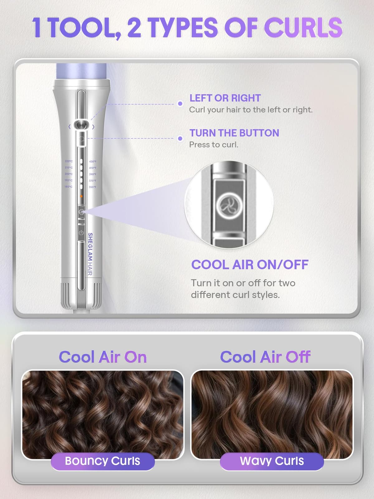 SHEGLAM 32mm Rizador Automático One Touch con Aire Frío – Rizos de Larga Duración para Estilos Bounce u Ondulados, Bajo Riesgo de Quemaduras, Calentamiento Rápido para Cabello de Medio a Largo (32mm) — view 7