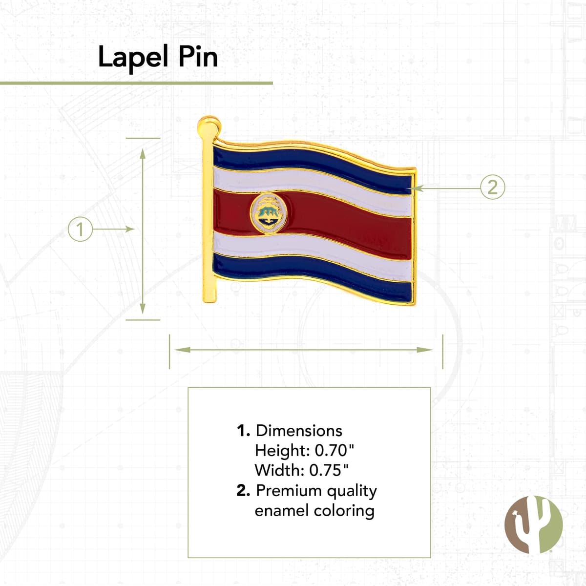 Pin de solapa con la bandera de Costa Rica esmaltado hecho de metal Souvenir sombrero hombre mujer patriótica (bandera de ahorro de solapa) — view 2