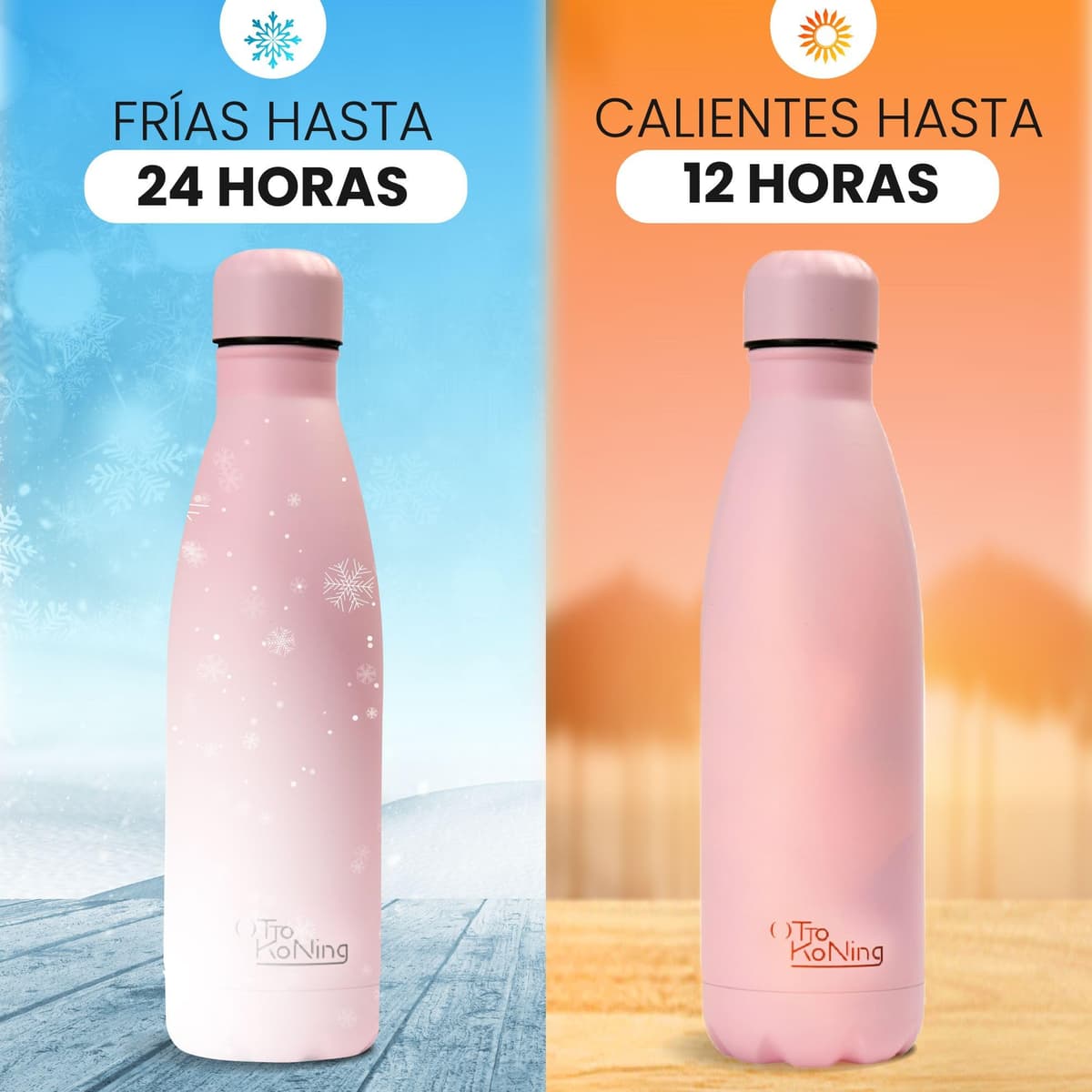 Otto Koning Botella Térmica de Agua Acero Inoxidable 500ml- Doble Aislamiento al vacío para 12 Horas de Bebida Caliente y 24 Horas de Bebida Fría. Botella Termo a Prueba de Fugas Libre BPA — view 8