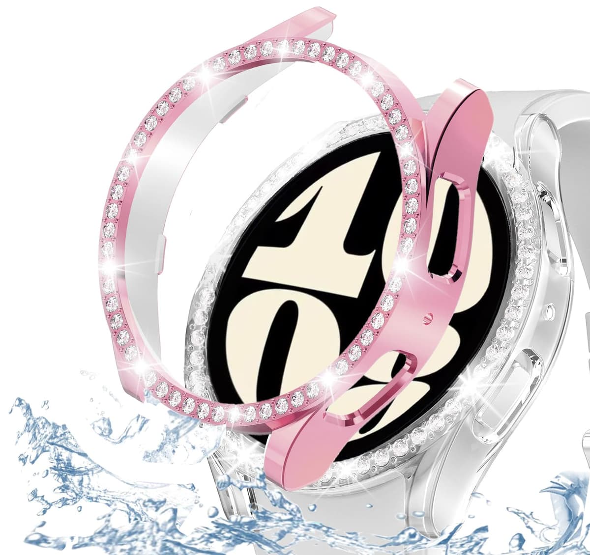 DEALELE [2-PACK] Case Compatible with Samsung Galaxy Watch FE / 5/4 40mm, Bling Double-row Diamond PC Protective Case Protector Cover, 40mm, Rose gold + Transparent — view 86