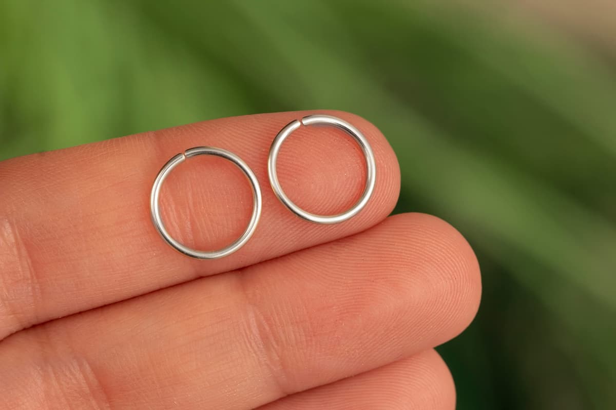 Silver Nose Piercing Nose Hoop Small Sterling Silver Huggie Hoop Earrings for Women Cartilage Nose Helix Tragus (Silver, 9mm 18 gauge / 1 pair) — view 5