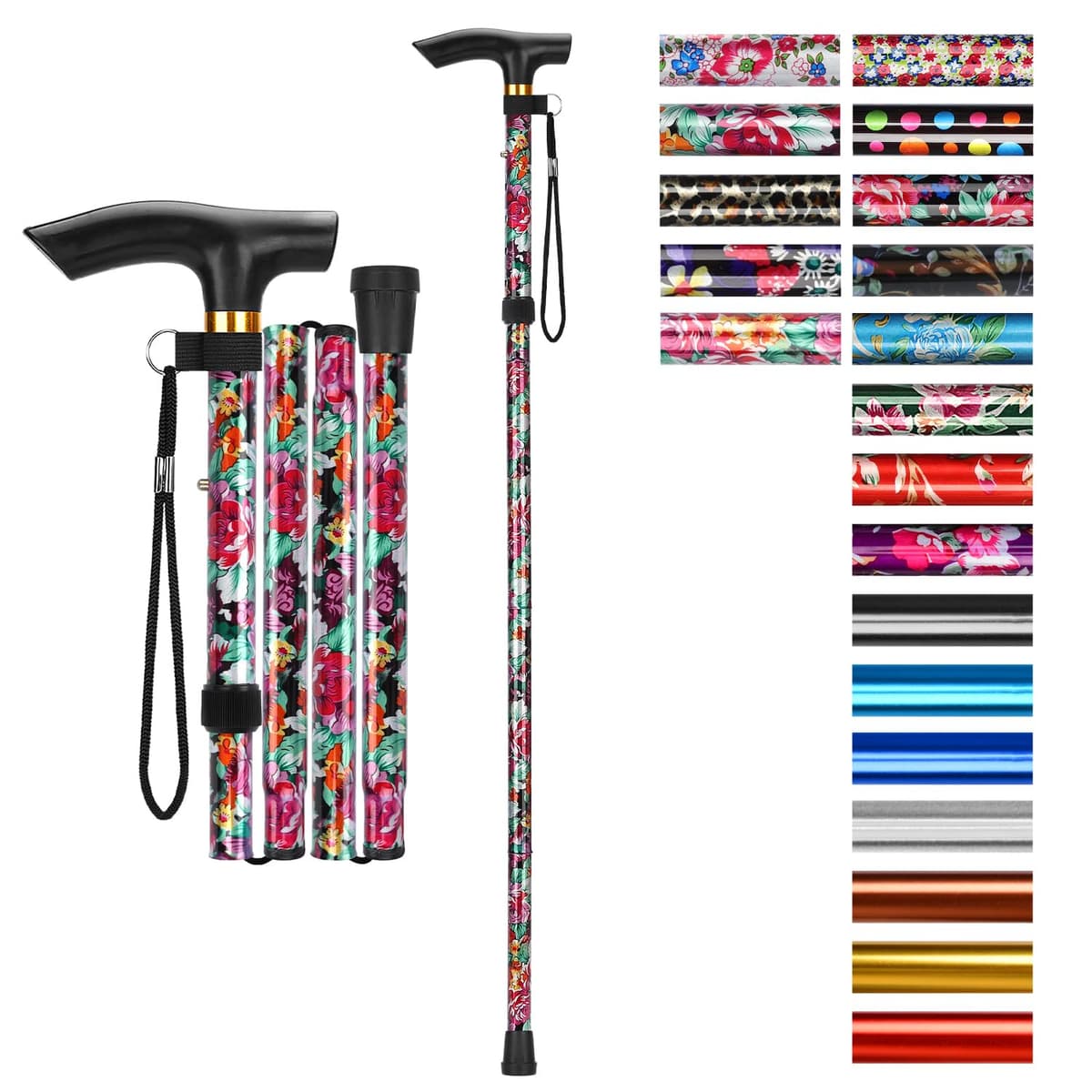 supregear Bastón Plegable, 5 Niveles de Altura Ajustable, Ligero y Portátil para Viaje, Mango en T y Pulsera, Extensible para Personas Mayores y Adultos con Discapacidad — view 15