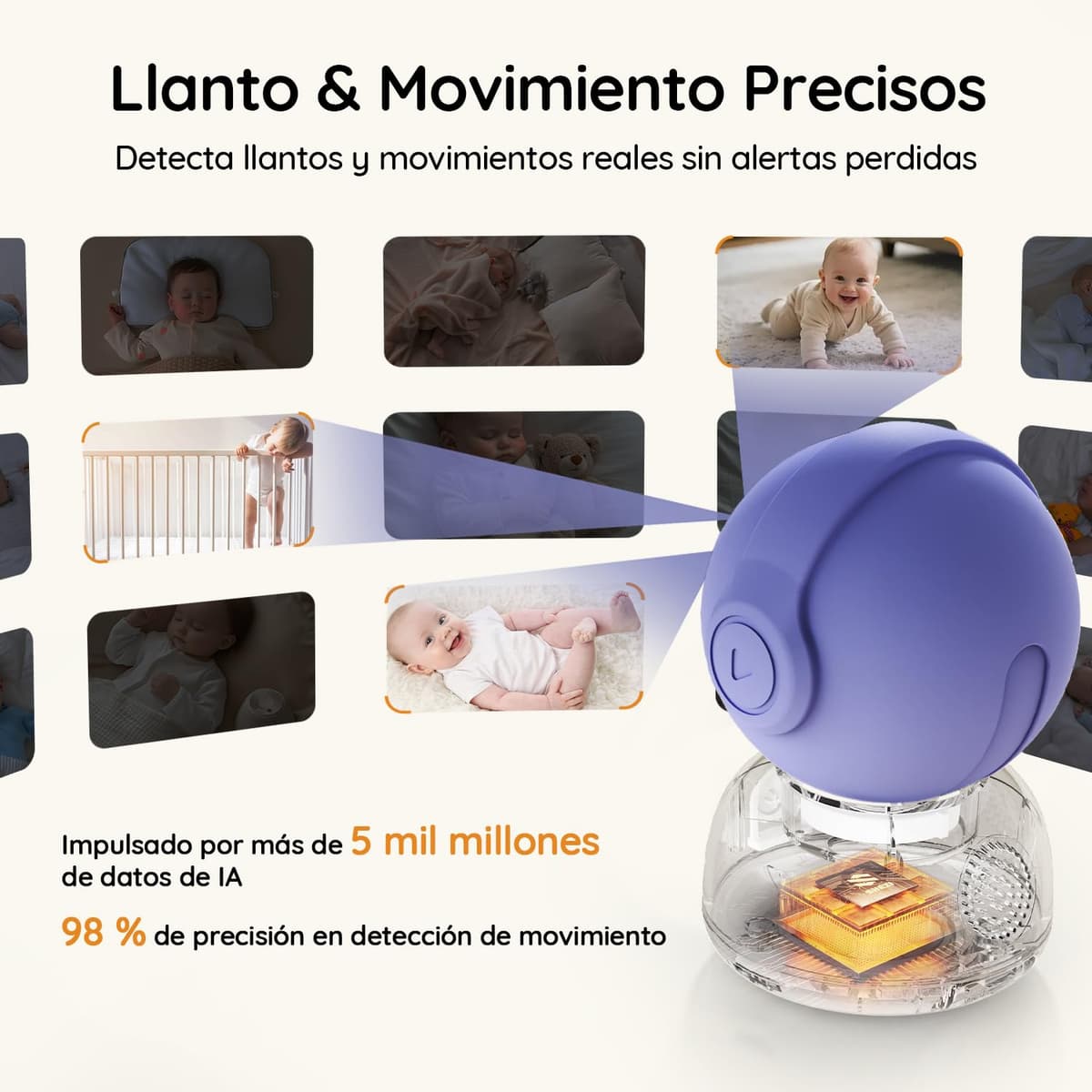 BOIFUN 2026 Cámara Vigilancia Bebé 2K (3MP) con WiFi y App Móvil, Visión Nocturna sin Luz, Vigilabebés con Pantalla de 5”, Cámara 360°, Detección de Movimiento y Llanto, Audio Bidireccional, Zoom 4X — view 4