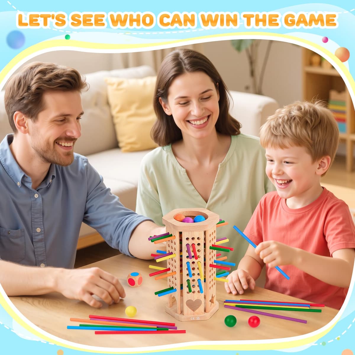Montessori Toys Wooden Board Games Kids with 42 Colorful Wooden Sticks and Dice, Math Educational Toy Gifts for 3 4 5 6 Year Olds, Family Outdoor Travel Games Toy for Kids — view 4