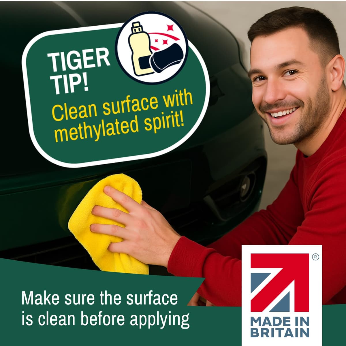 Tiger Tape® UK Made. Heavy Duty Max Hold Number Plate Roll | Fully Covers 2 x UK License Plate. Extra Strength Automotive Grade Adhesive. Ultimate High Performance Grip | Fits all UK Vehicles Full Coverage Roll (2 Plates) — view 4