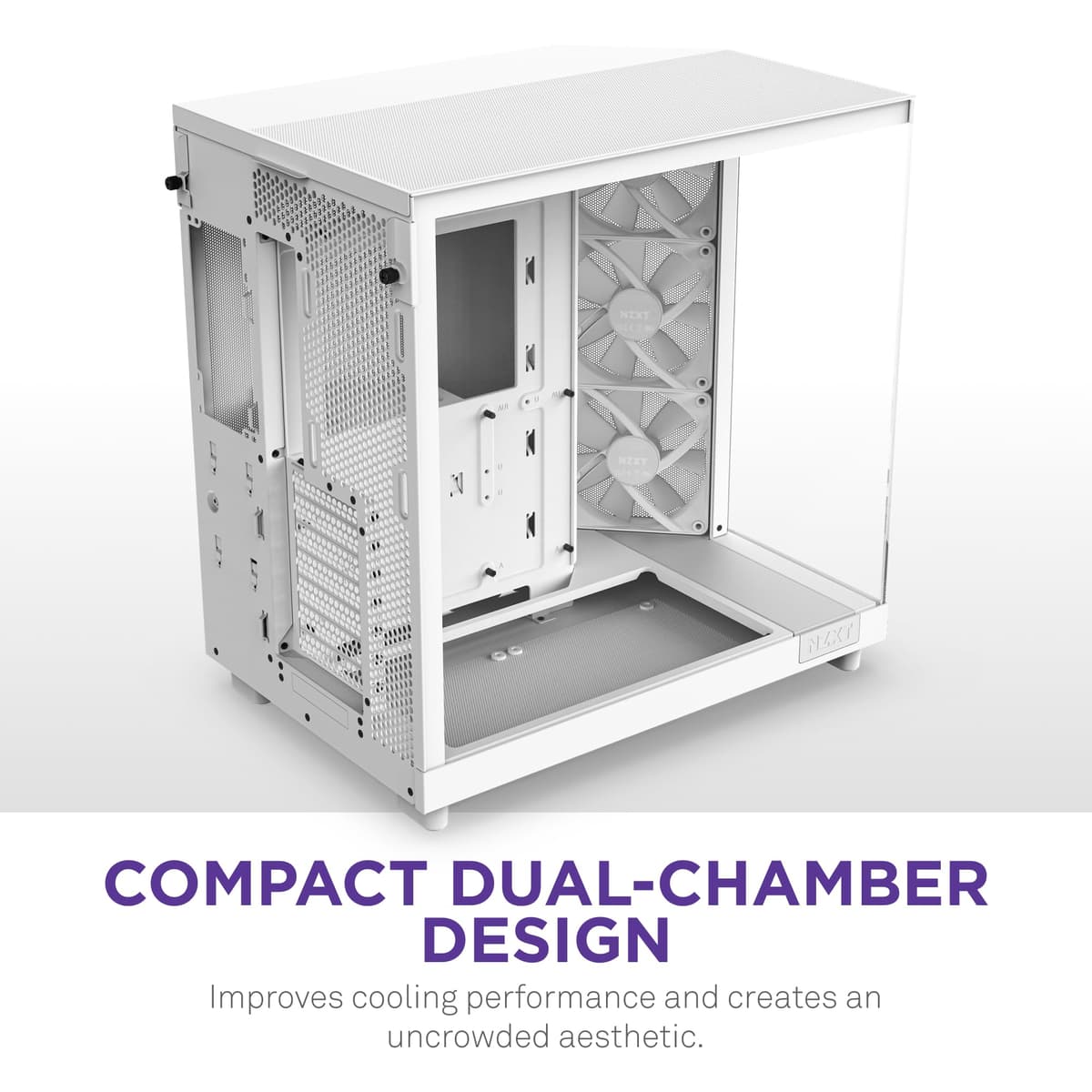 NZXT H6 Flow RGB | CC-H61FW-R1 | Compact Dual-Chamber Mid-Tower Airflow Case | Includes 3 x 120mm RGB Fans | Panoramic Glass Panels | High-Performance Airflow Panels | Cable Management | White — view 3