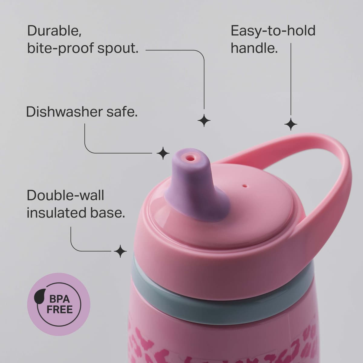 Tommee Tippee Insulated Active Spout Toddler Sippy Cup, 266ml, 12m+, Pack of 2, Leak-Proof Children's Water Bottle with Handle in Fun Colours and Animal Print, Green & Blue — view 4