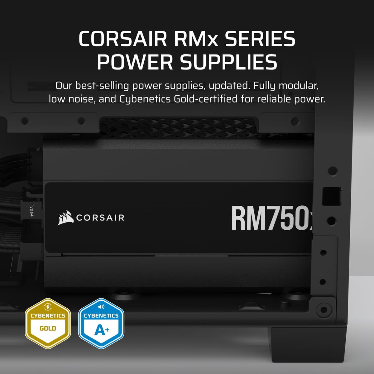 CORSAIR RM750x Fully Modular Low-Noise ATX Power Supply – ATX 3.1 Compliant – PCIe 5.1 Support – Cybenetics Gold Efficiency – Native 12V-2x6 Connector – Black — view 2