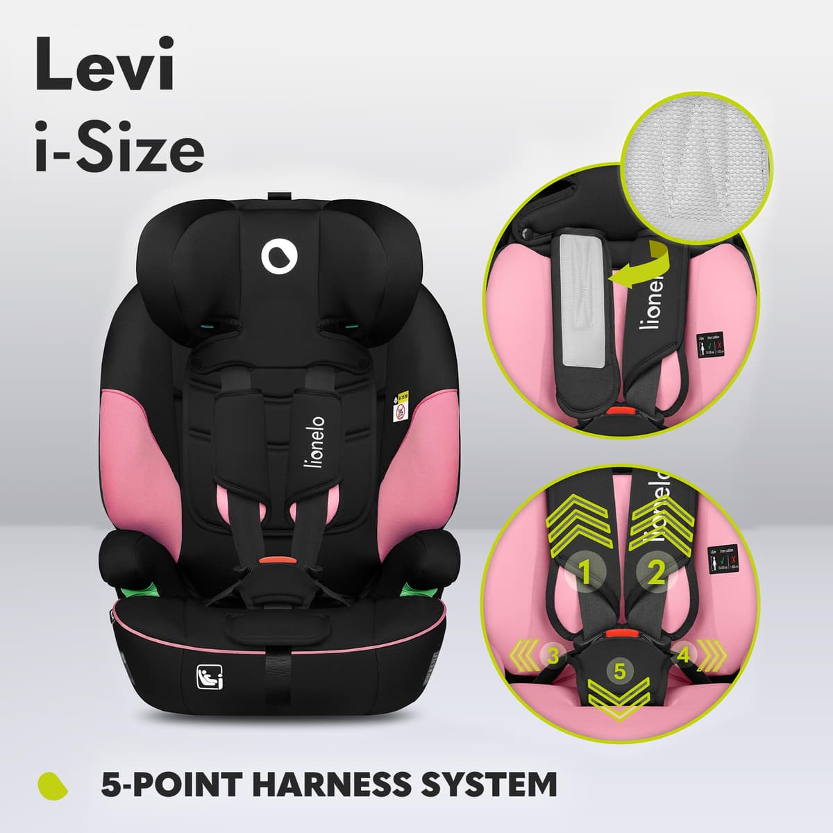 Lionelo Levi I-Size Adjustable Car Seat 9-36kg Transforms with Your Child from Infant to 12 Years Multi-Level headrest & Insert Enhanced Side Protection Easy Install & wash Certified — view 5