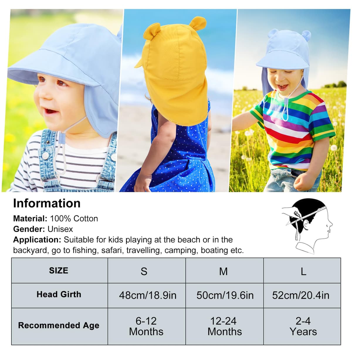 Baby Sun Hat Toddler Bucket Hat Wide Brim Summer Beach Cap with Neck Protection UPF50 for Kids Child Boys Girls 1-4 Years — view 3