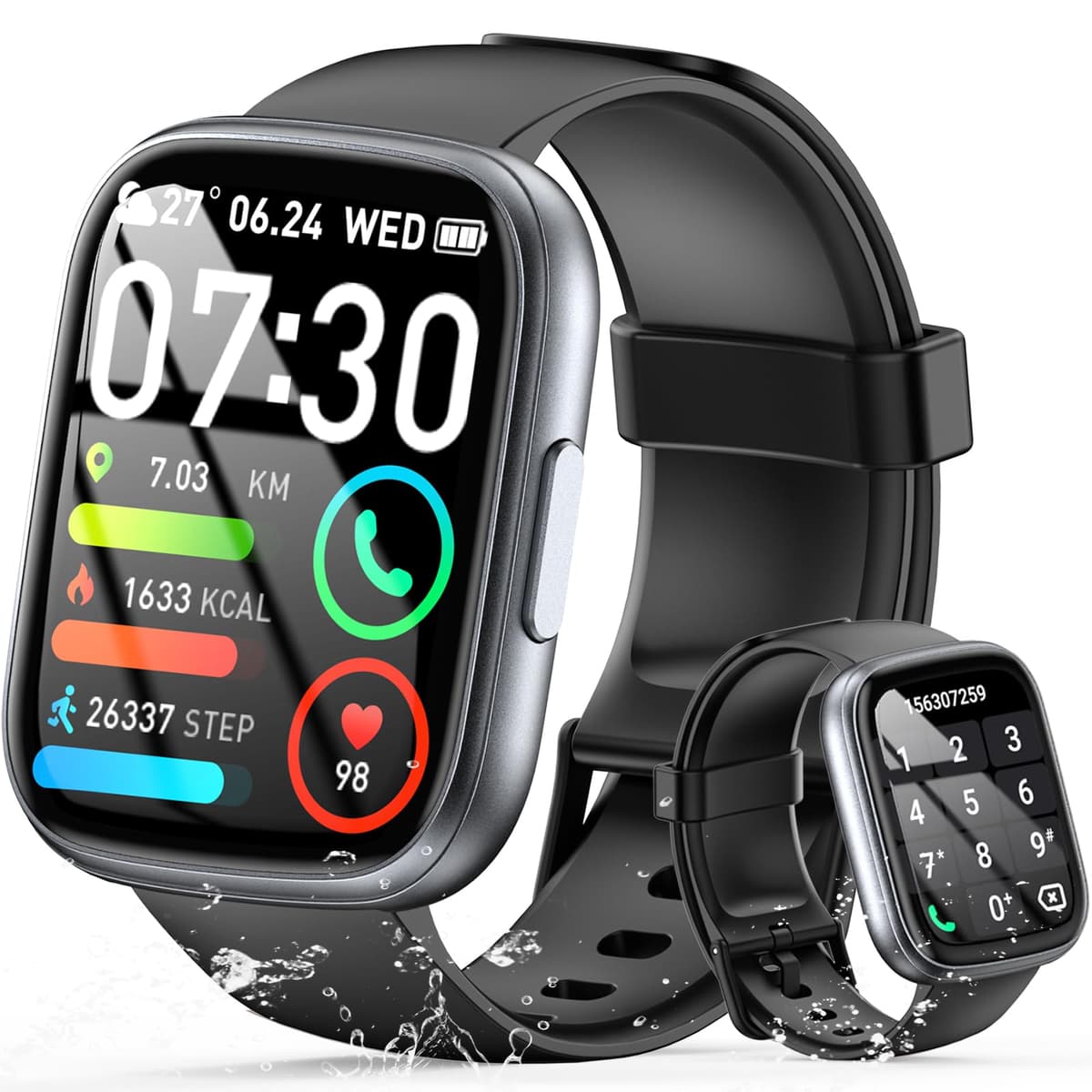 Smart Watch for Men Women Answer/Make Call, 1.95" HD Fitness Watch with Heart Rate/Sleep/Stress Monitor, 2026 Activity Tracker with 110+ Sport Modes, IP68 Waterproof Smartwatch for Android iOS, Black
